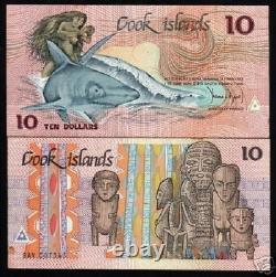 Cook Islands 10 DOLLARS P-4A 1987 SHARK TURTLE Rare UNC Tone World Currency NOTE
