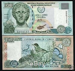 Cyprus 10 Pounds P62 1.12.1998 Euro Turtle Butterfly Unc Currency Money Banknote