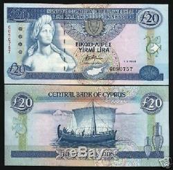 Cyprus 20 Pounds P56 1993 Bust Euro Art Boat Unc Rare Currency Money Bank Note