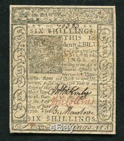 DE-78 JANUARY 1, 1776 6s SIX SHILLINGS DELAWARE COLONIAL CURRENCY ABOUT UNC