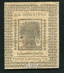 DE-78 JANUARY 1, 1776 6s SIX SHILLINGS DELAWARE COLONIAL CURRENCY ABOUT UNC