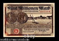 Danzig Poland 5000000 Marks P30 1923 Unc Germany Millions Rare Currency Billnote