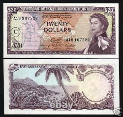 East Caribbean States 20 Dollars P15 1965 Ecs Queen Unc Boat Caribbean Bank Note