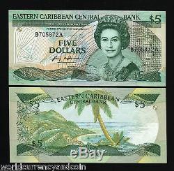 East Caribbean States $5 P22a1 1988 Queen Running # Pair Unc Currency Money Note