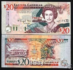 East Caribbean States Dominica 20 Dollar P33 D 1994 Queen Turtle Ship Unc Note