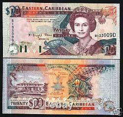 East Caribbean States Dominica 20 Dollars P28 D 1993 Queen Turtle Ship Unc Note
