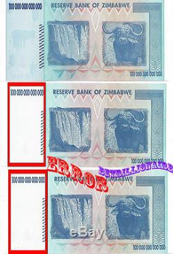 Error In Bundle, 100 Trillion Zimbabwe Dollar Money Currency. Unc 10 20 50