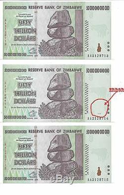 Error In Bundle, 50 Trillion Zimbabwe Dollar Money Currency. Unc 10 20 100