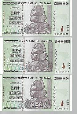 Error On Bundle, 50 Trillion Zimbabwe Dollar Money Currency. Unc 10 20 100