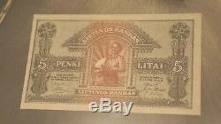 Extremely Rare Lithuanian currency Specimen Banknote 5 Litai issued in 1922 UNC