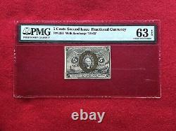 FR-1233 Second Issue 5c Five Cent Fractional Currency PMG 63 EPQ CHOICE UNC