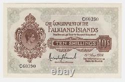 Falkland Islands 10 Shillings 1938 P4 A UNC King George Currency Note Rare Date