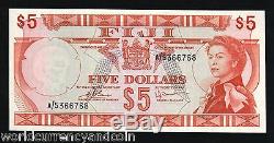 Fiji 5 Dollars P73 1974 Young Queen Unc Rare World Currency Paper Money Banknote