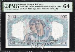 France 1000 Francs P130a 1945-47 PMG64 Choice UNC Banknote French Currency Note