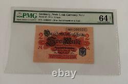 Germany 1914 2 Marks -state Loan Currency Note- Blue S/n -pmg 64 Unc Epq