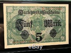 Germany 1917 5 Mark State Loan Currency Banknote Pmg Gem Unc. 66 Epq (980)