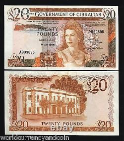 Gibraltar 20 Pounds P-23 1986 Queen Governor Unc Rare Currency Uk GB Bank Note