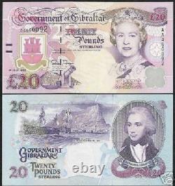 Gibraltar 20 Pounds P-27 1995 Queen Boat Cannon Bird Unc Currency Bank Note