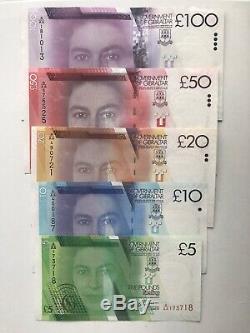 Gibraltar 5 100 Pounds Banknote Set 2010-11 UNC Currency