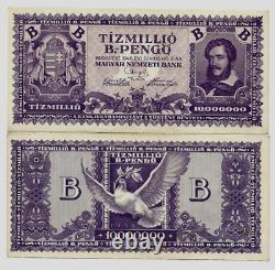 HUNGARY 10,000,000,000,000,000,000 P-135 1946 UNC B Pengo Currency USA SELLER