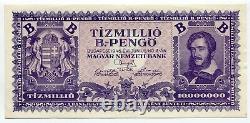 Hungary 1946 10 Million B Pengo Currency Inflation Note=10 Quintillion Pengo Unc