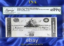 INA Farmers & Merchants Bank of Baltimore $10 US Obsolete Note LEGACY Unc 65 PPQ
