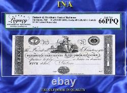 INA Farmers & Merchants Bank of Baltimore $5 US Obsolete Note LEGACY Unc 66 PPQ