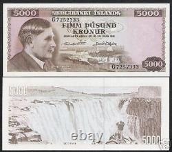 Iceland 5000 5,000 Kronur P47 1961 Dam Waterfalls Unc Currency Money Bank Note