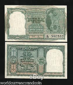 India 5 Rupees P34 1949 Rama Rausign Antelope Tiger Unc Currency Rare Banknote