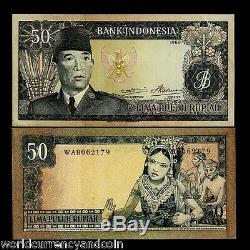 Indonesia 50 Rupiah P85b 1960 Sukarno Dancer Unc Currency Money Bill Bank Note