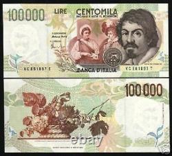 Italy 100000 100,000 Lira P-117 1994 Euro Unc Caravaggio Lion Currency Bank Note