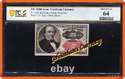 JC&C Fr. 1309 25¢ Fractional Fifth Issue Currency UNC 64 by PCGS Banknote