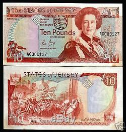 Jersey 10 Pounds P17 1989 Queen Battle Low # Unc Currency Money Bank Note GB Uk