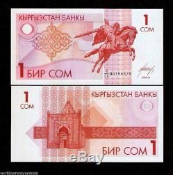 Kyrgyzstan 1 Som P4 1993 Bundle Eagle Horse Unc Currency Money Bill 100 Banknote