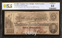 LARGE UNC 1863 $5 BILL NORTH CAROLINA RALEIGH NOTE PAPER MONEY Cr 123 PCGS 64