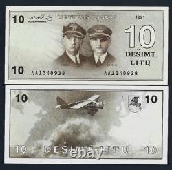 LITHUANIA 10 Litu P-47 A 1991 AA Prefix AIRPLANE PILOT aUNC-UNC CURRENCY NOTE