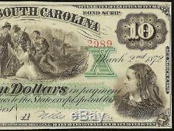 Large 1872 $10 Dollar Bill South Carolina Note Currency Big Paper Money Unc