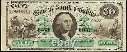 Large 1872 $50 Dollar Bill South Carolina Note Big Currency Old Paper Money Unc