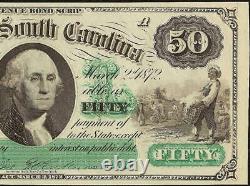 Large 1872 $50 Dollar Bill South Carolina Note Big Currency Old Paper Money Unc