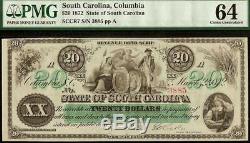 Large Unc 1872 $20 Dollar Bill South Carolina Note Currency Paper Money Pmg 64