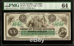 Large Unc 1872 $20 Dollar Bill South Carolina Note Currency Paper Money Pmg 64