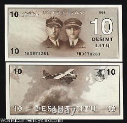 Lithuania 10 Litu P-47 A 1991 Euro Airplane Pilot Horse Unc Currency Bill Note