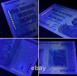 Lot Of 10 Authentic Zimbabwe 100 Trillion Dollar Currency, Aa2008, Unc