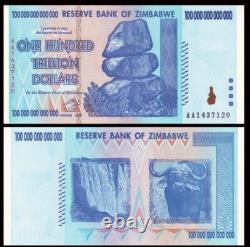 Lot Of 25 Authentic Zimbabwe 100 Trillion Dollar Currency, Aa/2008, P-91, Unc