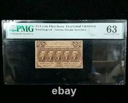 Lot Of 2 1st Issue 25 Cents Fractional Currency Fr 1282 PMG Choice Unc-63, Au 55