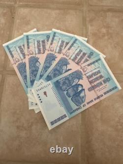 Lot Of 5 100% Authentic Zimbabwe 100 Trillion Dollar Currency, Unc