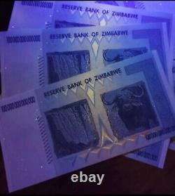 Lot Of 5 Authentic Zimbabwe 100 Trillion Dollar Currency, Aa2008, Unc