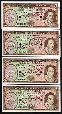 MACAO 4 DIFF 5 PATACAS P-54 1976 Specimen SHIP UNC CURRENCY PORTUGAL China NOTE