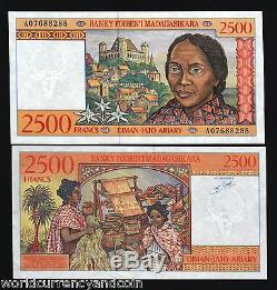 MADAGASCAR 2500 2,500 FRANCS P81 1998 x 100 Pcs Bundle Lot UNC CURRENCY BANKNOTE