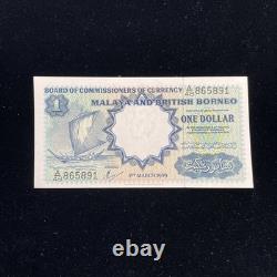 MALAYA BRITISH BORNEO 1959 Board Commissioners of Currency 1 Dollar P-8a UNC P10